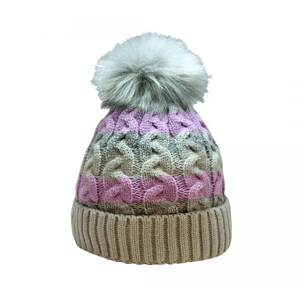Waterproof Cableknit Hat with Fur Pom
