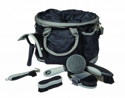 Roma Deluxe 6 Piece Grooming Bag Colour: Black/Silver