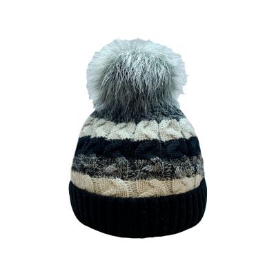 Waterproof Cableknit Hat with Fur Pom